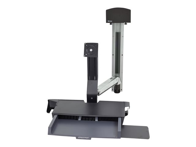 Ergotron StyleView Sit-Stand Combo System with Worksurface - Mounting kit (handle, CPU holder, 2 track covers, 2 cable channels, wrist rest, display mount, keyboard tray, wall CPU mount, slide-out mouse tray, VESA mount bracket, wall track 34\", CPU spacer, CPU and arm track mount bracket kits, barcode scanner and mouse holder, combo arm) - for LCD display / PC equipment - small CPU holder - aluminium, high-grade plastic - polished aluminium - screen size: up to 24\"