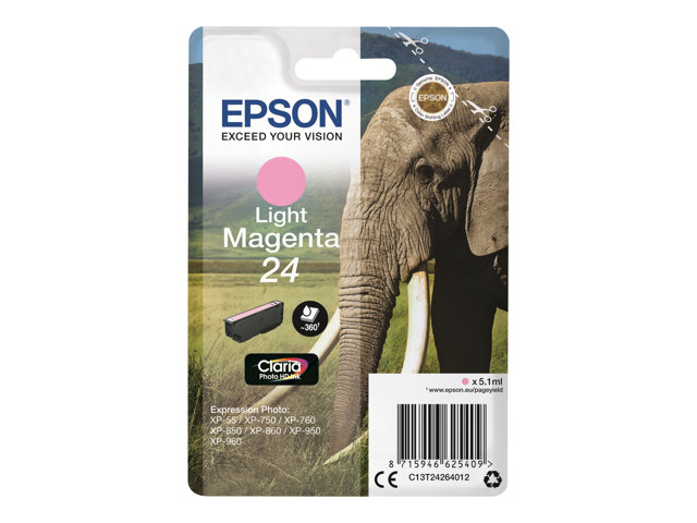 Epson 24 - 5.1 ml - light magenta - original - blister with RF alarm - ink cartridge - for Expression Photo XP-55, 750, 760, 850, 860, 950, 960, 970, Expression Premium XP-750, 850