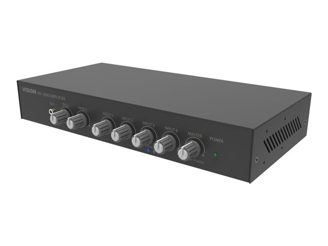 VISION Professional Digital Audio Mixer Amplifier - LIFETIME WARRANTY - 2 x 50w (RMS @ 8 Ohms) - RS-232 - Bluetooth (renameable, set pin) - 4 x inputs each either line-level or Mic (balanced with trim adjustment and switchable phantom power) - pre-mi