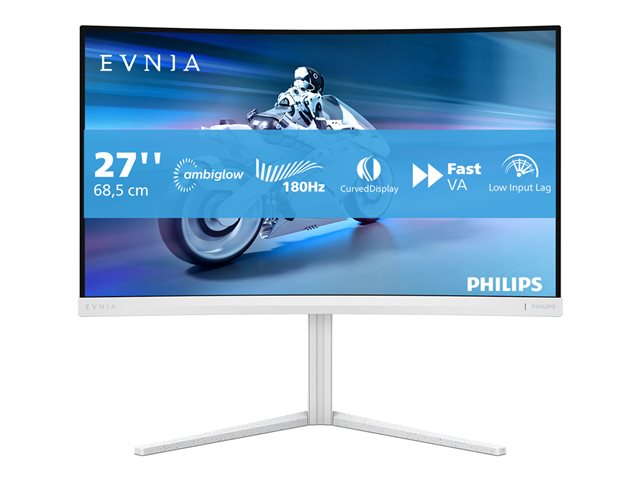 Philips Evnia 5000 27M2C5201L - LED monitor - gaming - curved - 27\" - 1920 x 1080 Full HD (1080p) @ 180 Hz - Fast VA - 3000:1 - HDR10 - 0.5 ms - 2xHDMI, DisplayPort - white