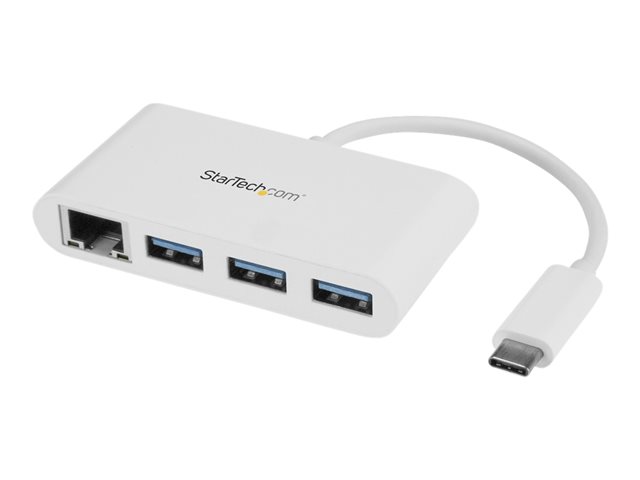 StarTech.com 3 Port USB C Hub w/ Gigabit Ethernet ? USB Type C to 3 x USB-A ? Multi Port USB 3.0 Hub for MacBook Pro (HB30C3A1GEA) - Hub - 3 x SuperSpeed USB 3.0 + 1 x 10/100/1000