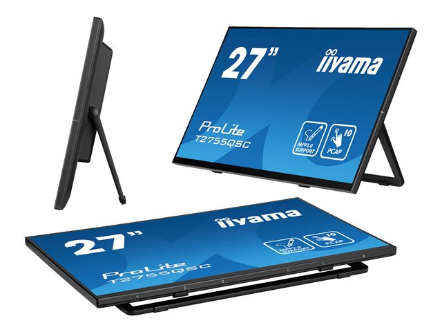 iiyama ProLite T2755QSC-B1 - LED monitor - 27\" - touchscreen - 2560 x 1440 WQHD @ 75 Hz - IPS - 400 cd/m² - 1000:1 - 5 ms - HDMI, DisplayPort - speakers - matte black