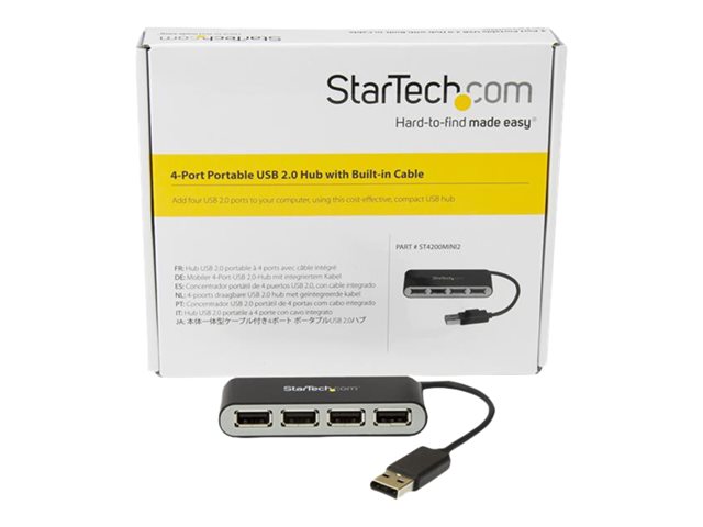 StarTech.com 4 Port USB 2.0 Hub - USB Bus Powered - Portable Multi Port USB 2.0 Splitter and Expander Hub - Small Travel USB Hub (ST4200MINI2) - Hub - 4 x USB 2.0 - desktop