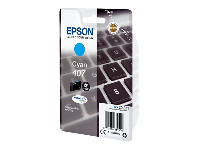 Epson 407 - 20.3 ml - L size - cyan - original - ink cartridge - for WorkForce Pro WF-4745, WF-4745DTWF