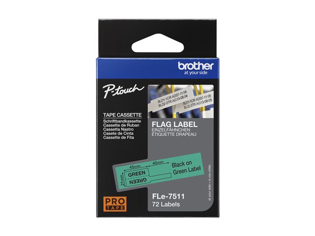 Brother - Polyester - black on green - 21 x 45 mm 72 label(s) (1 roll(s) x 72) die cut labels - for P-Touch PT-D800W, PT-P900W, PT-P950NW