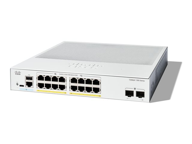Cisco Catalyst 1300-16FP-2G - Switch - L3 - Managed - 16 x 10/100/1000 (PoE+) + 2 x Gigabit Ethernet SFP - rack-mountable - PoE+ (240 W)