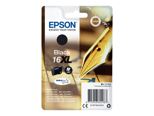Epson 16XL - 12.9 ml - XL - black - original - blister - ink cartridge - for WorkForce WF-2010, 2510, 2520, 2530, 2540, 2630, 2650, 2660, 2750, 2760