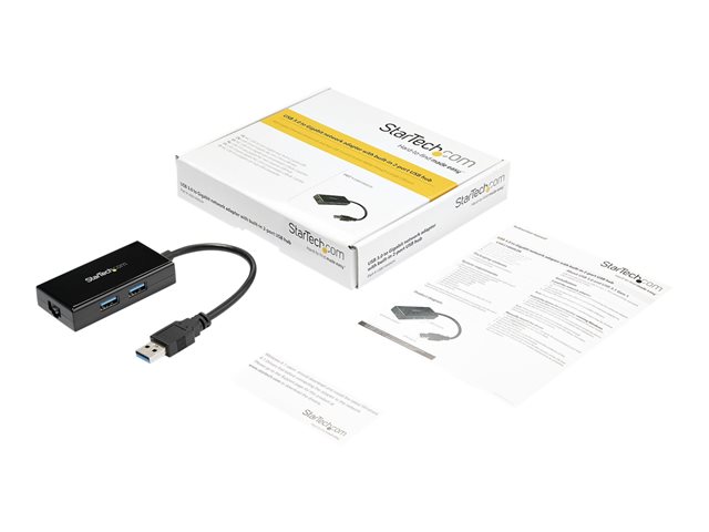 StarTech.com 2 Port USB 3.0 Hub with Ethernet - USB 3.0 x 2 - Gigabit Ethernet Network Adapter for Windows / Mac / Chrome (USB31000S2H) - Network adapter - USB 3.0 - Gigabit Ethernet x 1 - black