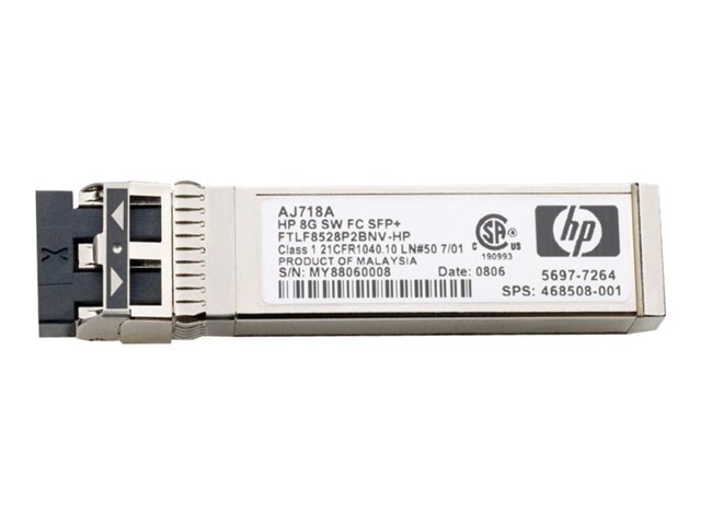 HPE - SFP (mini-GBIC) transceiver module - 8Gb Fibre Channel (SW) - for HPE 8Gb, SN6000, StorageWorks 8/20q, 8Gb, MPX200, SN6000