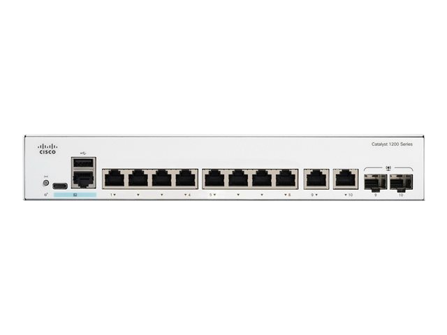 Cisco Catalyst 1200-8T-E-2G - Switch - Gigabit Ethernet - L3 - smart - 8 x 10/100/1000 + 2 x combo Gigabit SFP/RJ-45 - desktop, rack-mountable