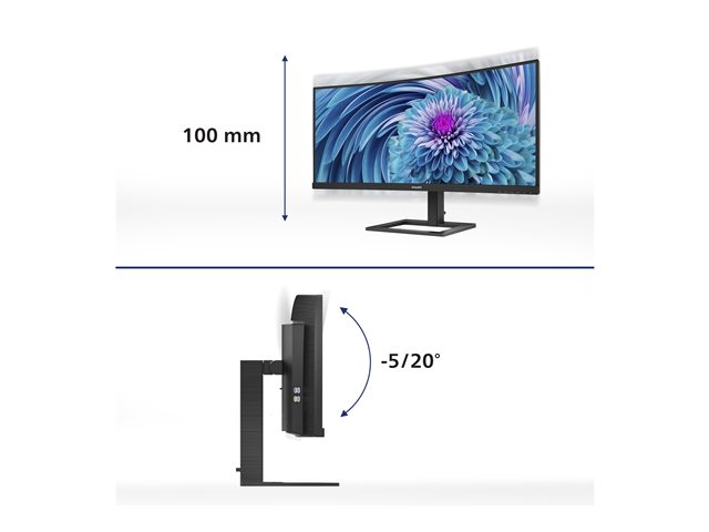 Philips E-line 346E2CUAE - LED monitor - curved - 34\" - 3440 x 1440 UWQHD @ 100 Hz - VA - 300 cd/m² - 3000:1 - 1 ms - HDMI, DisplayPort, USB-C - speakers - textured black
