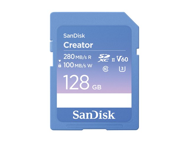 SanDisk Creator - Flash memory card - 128 GB - Video Class V60 / UHS-II U3 / Class10 - SDXC UHS-II