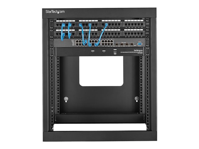 StarTech.com 12U Hinged Open Frame Wall Mount Server Rack - 4 Post 22 in. Depth Network Equipment Rack Cabinet - 140 lbs capacity (RK1219WALLOH) - Rack - wall mountable - black - 12U - 22\"