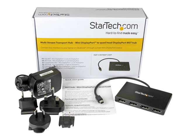 StarTech.com 4 Port Mini DisplayPort MST Hub - 4K 30Hz - Mini DP to DisplayPort Splitter for Multiple Monitors - mDP to DP (MSTMDP124DP) - Video splitter - 4 x DisplayPort - desktop