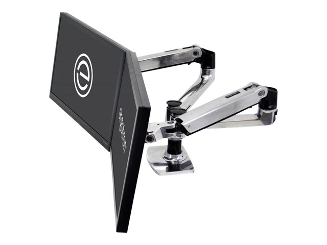 Ergotron LX Dual Side-by-Side Arm - Mounting kit (desk clamp mount, grommet mount, pole, 2 articulating arms, 2 extension brackets, t-bracket, base) - Constant Force Technology - for 2 LCD displays - aluminium, steel - polished aluminium - screen size: up to 27\"