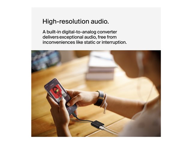 Belkin RockStar - USB-C to headphone jack / charging adapter - USB-C male to mini jack, USB-C female - 19.6 cm - USB Power Delivery (60W)