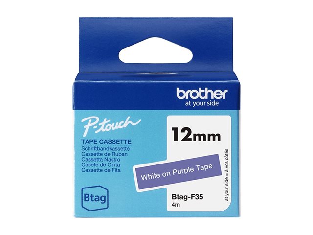 Brother BTAG-F35 - White on purple - Roll (1.2 cm x 4 m) 1 cassette(s) hanging box - label tape