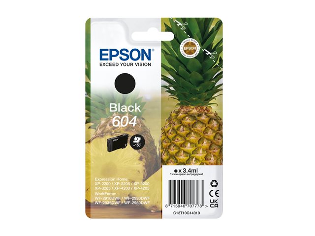 Epson 604 Singlepack - 3.4 ml - black - original - blister - ink cartridge - for Expression Home XP-2200, 2205, 3200, 3205, 4200, 4205, WorkForce WF-2910, 2930, 2935, 2950