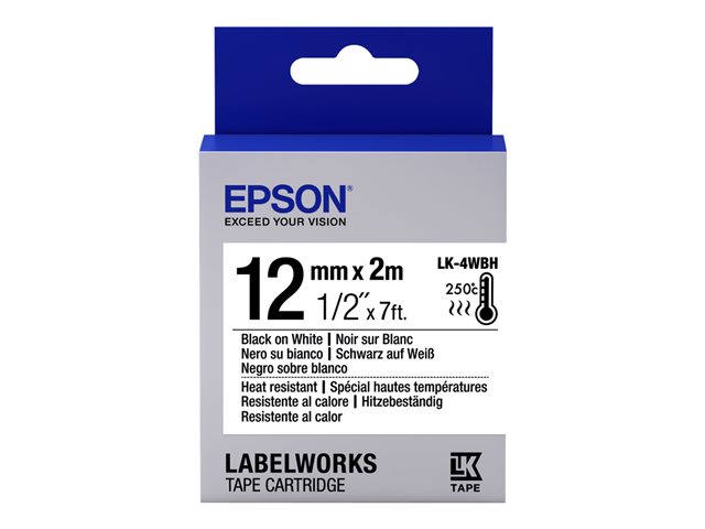 Epson LabelWorks LK-4WBH - Black on white - Roll (1.2 cm x 2 m) 1 roll(s) label tape - for LabelWorks LW-1000, LW-300, LW-400, LW-600, LW-700, LW-900, LW-K400, LW-Z700, LW-Z900