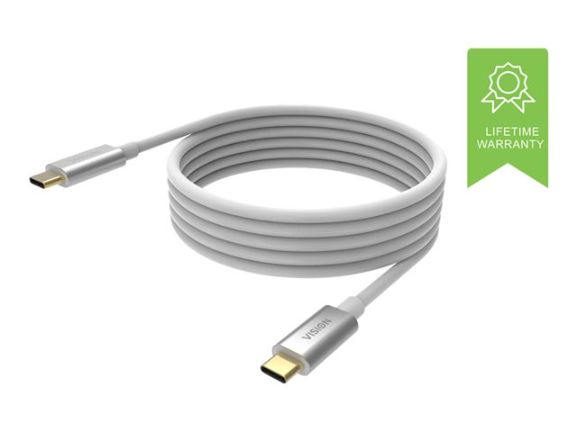 VISION Professional installation-grade USB-C cable - LIFETIME WARRANTY - USB 3.2 10 Gbps - Twisted pair construction - supports 5A charging current - USB-C 3.2 (M) to USB-C 3.2 (M) - outer diameter 5 mm - 32 + 24 AWG - 4 m - white