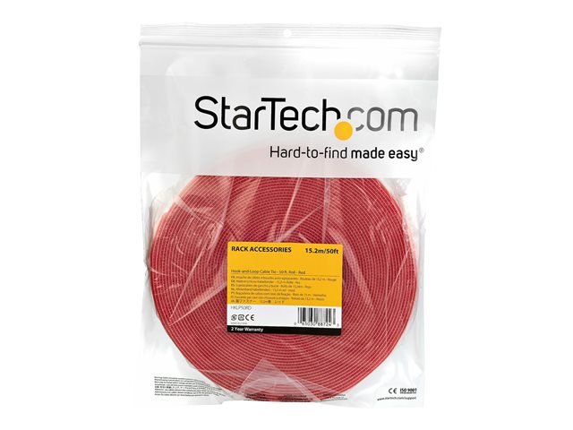 StarTech.com 50ft Hook and Loop Roll, Cut-to-Size Reusable Cable Ties, Bulk Industrial Wire Fastener Tape / Adjustable Fabric Wraps Red / Resuable Self Gripping Cable Management Straps - Adjustable Loop Ties (HKLP50RD) - Hook & loop fastener - 15.24 m - red - for P/N: HKLP50, HKLP50BL, HKLP50GN, HKLP50YW