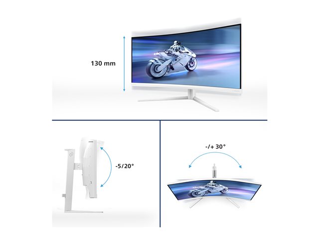 Philips Evnia 5000 34M2C5501A - LED monitor - gaming - curved - 34\" - 3440 x 1400 WQHD @ 180 Hz - Fast VA - 300 cd/m² - 4000:1 - DisplayHDR 400 - 0.5 ms - 2xHDMI, DisplayPort - speakers - white