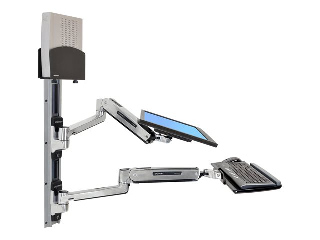 Ergotron LX Wall Mount System with Small CPU Holder - System unit / monitor / keyboard mouning kit - sit-stand - wall mountable - up to 42\" - polished aluminium, black