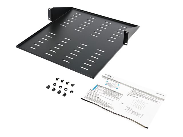 StarTech.com 2U Vented 19\" 2-Post Network Rack Cabinet Shelf, 20in Deep Center Mount Cantilever Tray Rackmount Shelf for AV/Data Equipment Enclosure with Cage Nuts & Screws 75lb Capacity - 2U Fixed Rack Shelf (CABSHF2POSTV2) - Rack shelf - black - 2U - 19\" - for P/N: 2POSTRACK42