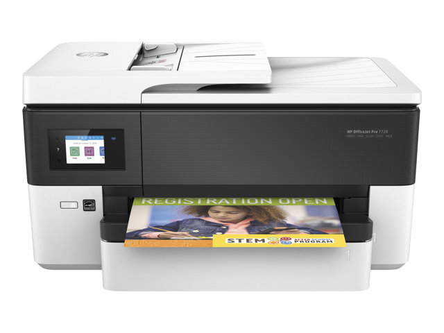 HP Officejet Pro 7720 Wide Format All-in-One - Multifunction printer - colour - ink-jet - 216 x 356 mm (original) - A3 (media) - up to 18 ppm (copying) - up to 22 ppm (printing) - 250 sheets - 33.6 Kbps - USB 2.0, LAN, Wi-Fi(n), USB host