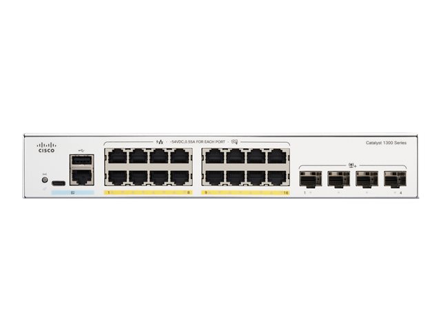 Cisco Catalyst 1300-16P-4X - Switch - L3 - Managed - 16 x 10/100/1000 (PoE+) + 4 x 10Gb Ethernet SFP+ - rack-mountable - PoE+ (120 W)