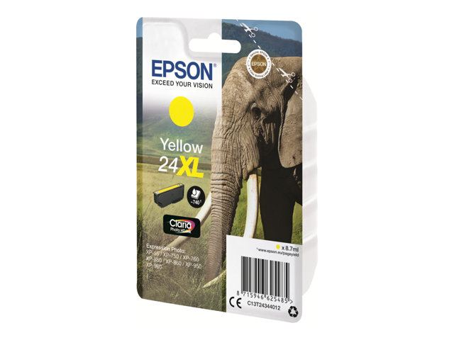 Epson 24XL - 8.7 ml - XL - yellow - original - ink cartridge - for Expression Photo XP-55, 750, 760, 850, 860, 950, 960, 970, Expression Premium XP-750, 850