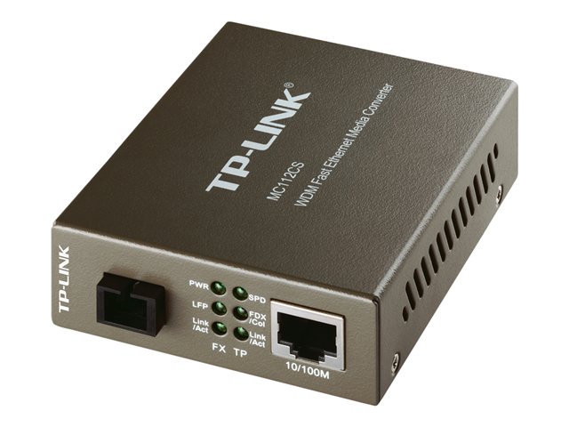 TP-Link MC112CS - Fibre media converter - 100Mb LAN - 10Base-T, 100Base-FX, 100Base-TX - RJ-45 / SC single-mode - up to 20 km - 1310 (TX) / 1550 (RX) nm