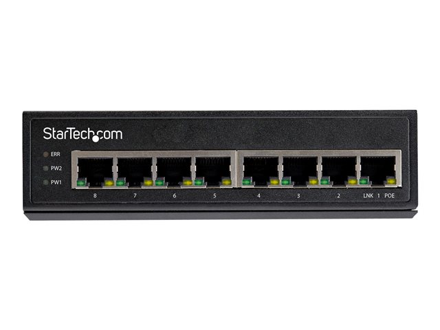 StarTech.com Industrial 8 Port Gigabit PoE Switch, 30W, Power Over Ethernet Switch, Gigabit Ethernet GbE PoE+ Unmanaged Switch, Rugged High Power Gigabit Network Switch IP-30, -40C to 75C - Gigabit Ethernet PoE (IESC1G80UP) - Switch - unmanaged - 8 x 10/100/1000 (PoE+) - DIN rail mountable, wall-mountable - PoE+ (200 W) - DC power