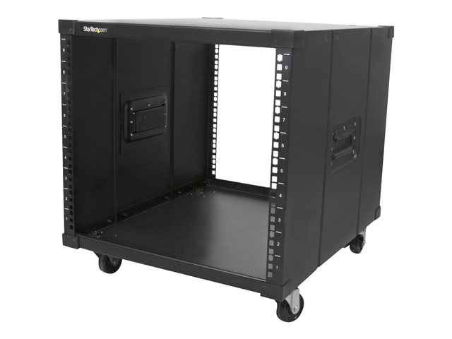 StarTech.com 9U Open Frame Rack with Wheels - 4 Post 23\" Deep Portable Open Frame Cabinet for 19\" Network, Data & Server Equipment - 220 lbs capacity (RK960CP) - Rack - black - 9U - 23\"