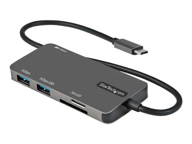 StarTech.com USB C Multiport Adapter, USB-C to 4K 30Hz HDMI, 100W Power Delivery Pass-through, SD/MicroSD Slot, 3-Port USB 3.0 Hub, USB Type-C Mini Dock, 12\" (30cm) Long Attached Cable - Thunderbolt 3 Compatible (DKT30CHSDPD) - Docking station - USB-