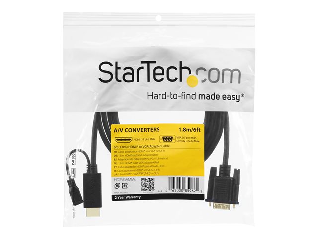 StarTech.com HDMI to VGA Cable - 10 ft / 3m - 1080p - 1920 x 1200 - Active HDMI Cable - Monitor Cable - Computer Cable (HD2VGAMM10) - Adapter cable - HDMI, Micro-USB Type B (power only) to HD-15 (VGA) male - 3 m - black - active, 1920 x 1200 (WUXGA) support