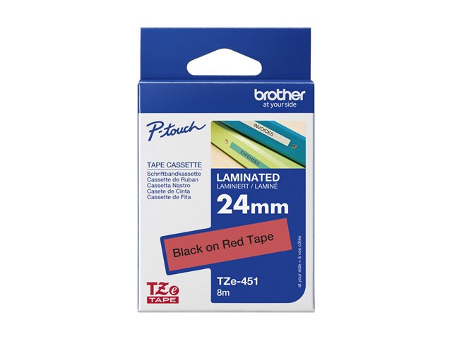 Brother TZe-451 - Standard adhesive - black on red - Roll (2.4 cm x 8 m) 1 cassette(s) laminated tape - for Brother PT-D600, P-Touch PT-3600, D800, E550, E800, P750, P900, P950, P-Touch EDGE PT-P750