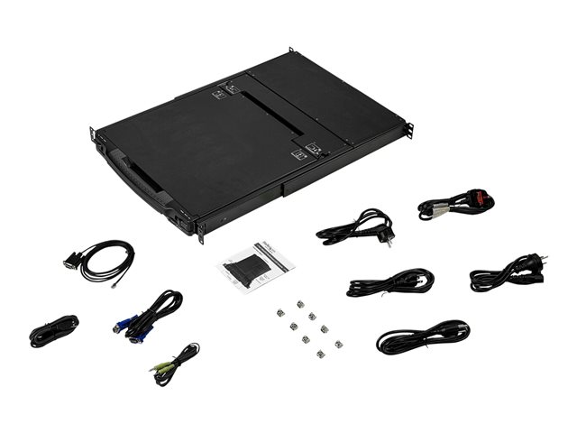 StarTech.com Dual Rail Rackmount KVM Console HD 1080p, Single Port DVI/VGA KVM with 17\" LCD Monitor for Server Rack, Fully Featured 1U LCD KVM Drawer with Cables, USB Support, 44230 MTBF - Single Port Console (RKCOND17HD) - KVM console with KVM switch - 1 ports - USB - 17.3\" - rack-mountable - 1920 x 1080 Full HD (1080p) @ 60 Hz - 250 cd/m² - 650:1 - 8 ms - 2xDVI-D, 2xVGA - black - 1U