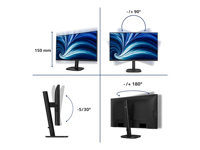 27B2U3601 27\" IPS QHD, 5ms, 2560x1440@120Hz Wid 16/9, USB-C-DP-HDMI-DPOut, 4xUSB 3.2, Brightness 350 cd/m², S Contrastratio 50M:1, Viewing angle 178°/178°, Speakers, Height adjustment, Pivot, Black, Low blue light