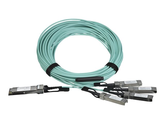 StarTech.com AOC Breakout Cable for Cisco QSFP-4X10G-AOC10M, 15m/49ft 40G 1x QSFP+ to 4x SFP+ AOC Cable, 40GbE / 40Gbps QSFP Plus Transceiver Module Active Optical Fiber, C9300, C3850 - Lifetime Warranty (QSFP4X10AO15) - Breakout cable - QSFP+ latched to SFP+ latched - 15 m - fibre optic - SFF-8431/SFF-8432/SFF-8436 - active - black