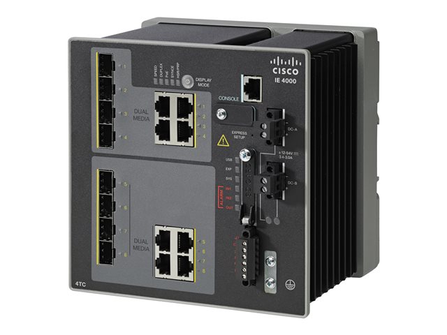 Cisco Industrial Ethernet 4000 Series - Switch - Managed - 4 x combo SFP + 4 x combo Gigabit SFP - DIN rail mountable - DC power - refurbished - TAA Compliant