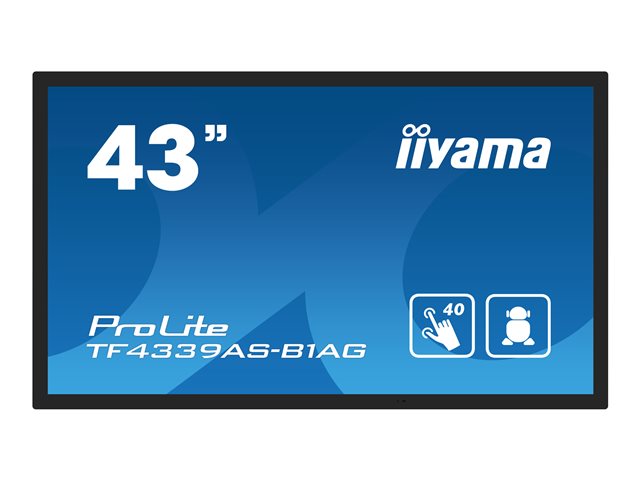 iiyama ProLite TF4339AS-B1AG - 43\" Diagonal Class (42.5\" viewable) LED-backlit LCD display - digital signage - with built-in media player and touchscreen (multi touch) - 4K UHD (2160p) 3840 x 2160 - black bezel with matte finish