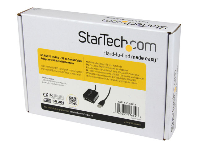 StarTech.com 6 ft Professional RS422/485 USB Serial Cable Adapter w/ COM Retention (ICUSB422) - Serial adapter - USB - RS-422/485