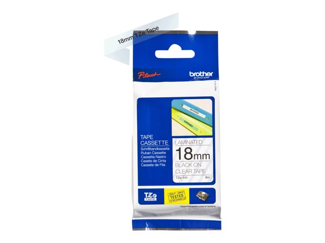 Brother TZe-141 - Standard adhesive - black on clear - Roll (1.8 cm x 8 m) 1 cassette(s) laminated tape - for Brother PT-D600, P-Touch PT-1880, D450, E310, E550, E800, P900, P-Touch Cube Plus PT-P710