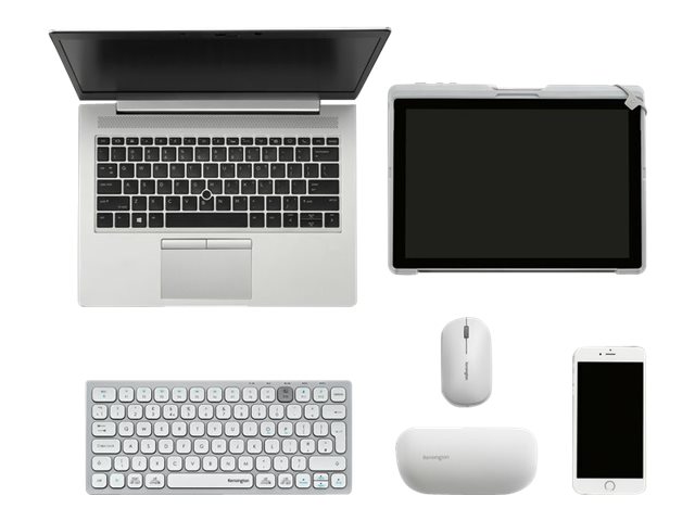 Kensington Multi-Device Dual Wireless Compact Keyboard - Keyboard - wireless - 2.4 GHz, Bluetooth 3.0, Bluetooth 5.0 - UK - silver