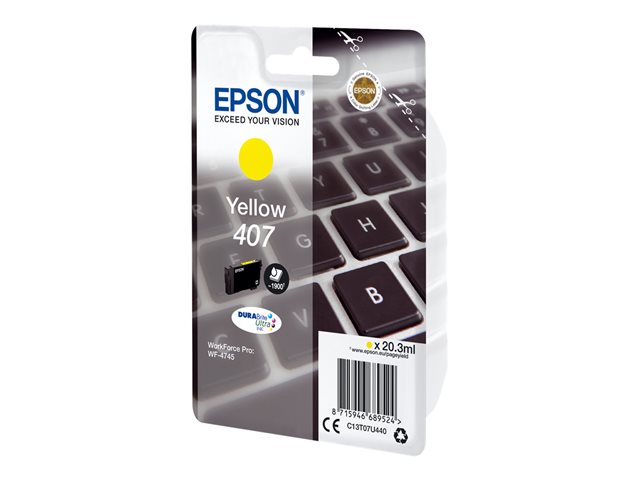 Epson 407 - 20.3 ml - L size - yellow - original - ink cartridge - for WorkForce Pro WF-4745, WF-4745DTWF
