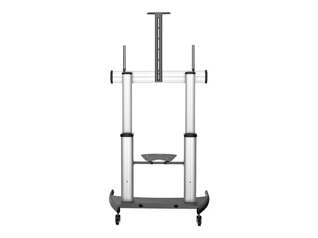 StarTech.com Mobile TV Stand, Heavy Duty TV Cart for 60-100\" Display (100kg/220lb), Height Adjustable Rolling Flat Screen Floor Standing on Wheels, Universal Television Mount w/Shelves - W/ 2 equipment shelves - Cart - for flat panel - aluminium, steel - black, silver - screen size: 60\"-100\"