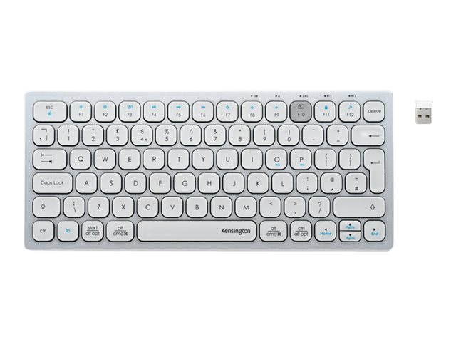 Kensington Multi-Device Dual Wireless Compact Keyboard - Keyboard - wireless - 2.4 GHz, Bluetooth 3.0, Bluetooth 5.0 - UK - silver