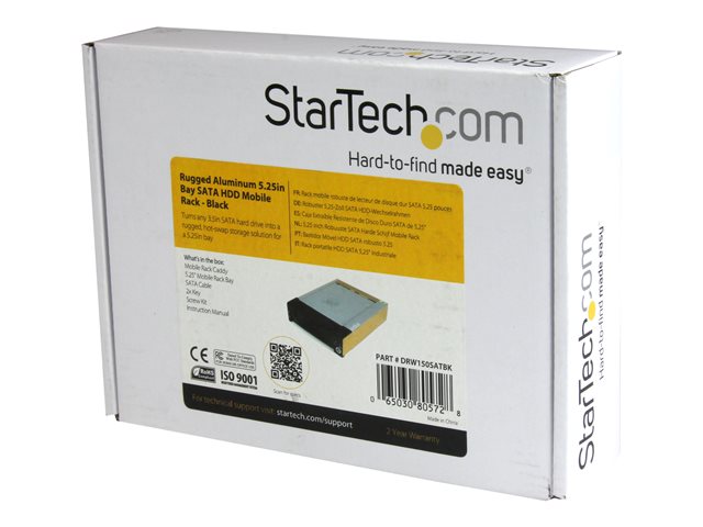 StarTech.com 5.25 in Rugged SATA Hard Drive Mobile Rack Drawer - Aluminum Removable Hard Drive Bay (DRW150SATBK) - Storage mobile rack - 3.5\" - black