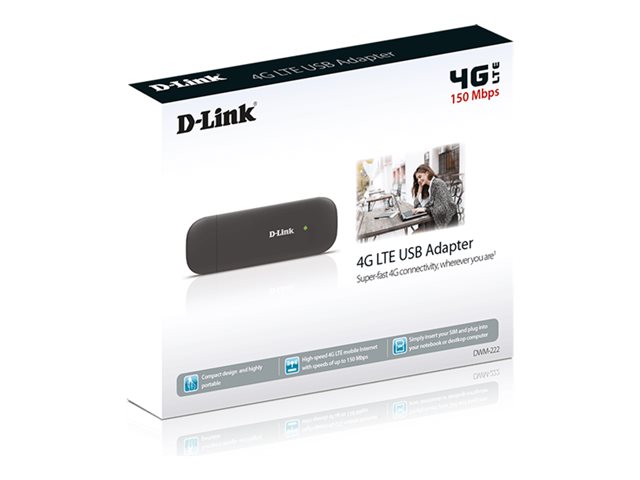 D-Link DWM-222 - Wireless cellular modem - 4G LTE - USB 2.0 - 150 Mbps - for P/N: DSL-X1852E/NZ